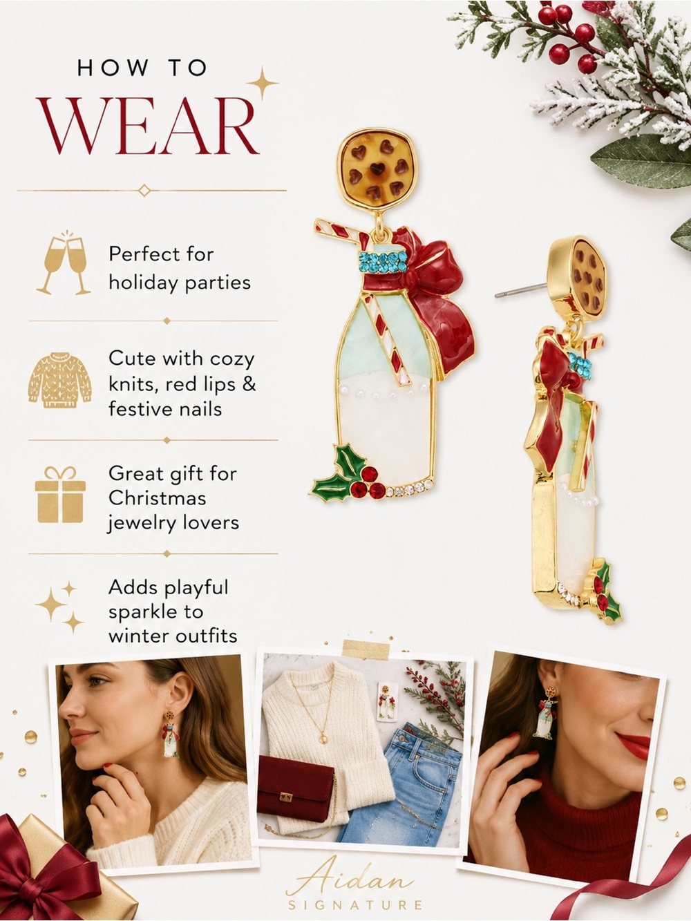 Holiday Lane Milk & Cookie Drop Earrings - Picture 3 of 4